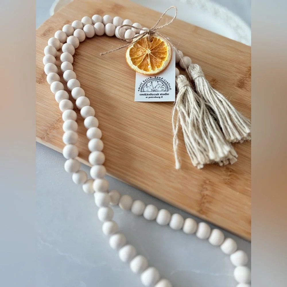Handmade Wood Bead Garland | 58” Boho Farmhouse Tassel Decor | Gift Ready - Picture 13 of 16